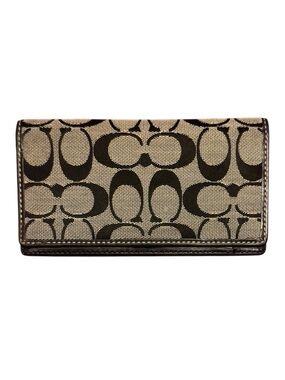 Coach Checkbook Holder Wallet in Khaki and Black Signature Print